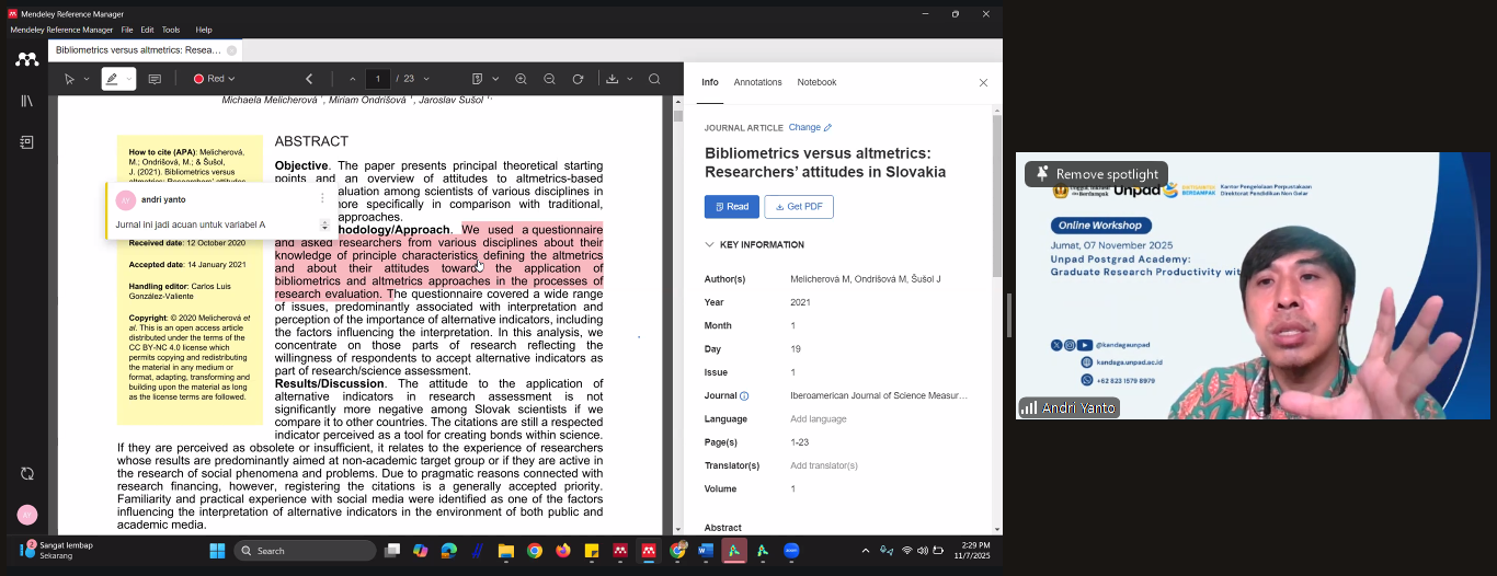 Unpad Postgrad Academy: Graduate Research Productivity with Mendeley