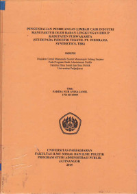 Pengendalian Pembuangan Limbah Cair Industri Manufaktur oleh Badan Lingkungan Hidup Kabupaten Purwakarta (Studi Pada Industri Tekstil PT. Indorama Synthetics, TBK)