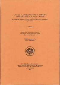 Tata Kelola Pemerintahan dalam Bidang Transoptasi Publik di Kota Bogor Studi pada Upaya Pemerintah Mengatasi Kemacetan Tahun 2018