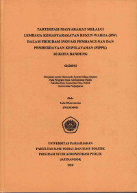 Partisipasi Masyarakat melalui Lembaga Kemasyarakatan Rukun Warga (RW) dalam Program Inovasi Pembangunan dan Pemberdayaan Kewilayahan (PIPPK) di Kota Bandung